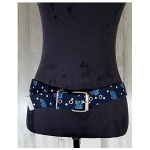 Aeropostale Webbed Belt Navy Blue Floral Polka Dot Silver Grommet Buckle Small